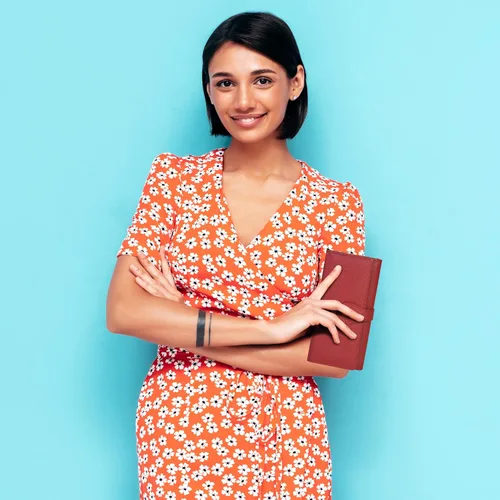 Miniatura 5 de Cartera de piel auténtica para mujer con bloqueo RFID, tarjetero triple para mujer, con ventana de identificación