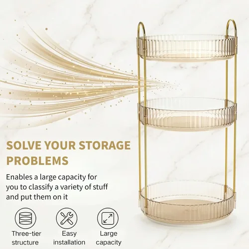Miniatura 4 de Cididu Organizador de maquillaje giratorio de 360 grados, estante giratorio de plástico de 3 niveles, organizador redondo Lazy Susan, estante