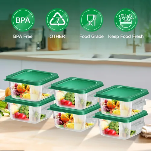 Miniatura 2 de 6 piezas recipientes de almacenamiento de alimentos de 2 cuartos con tapa, recipientes de almacenamiento comercial cuadrados transparentes con asa