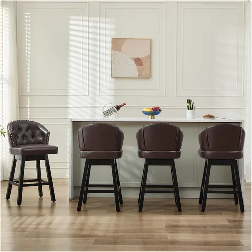 Miniatura 24 de Juego de 2 taburetes de bar giratorios de 29 pulgadas, taburetes de bar tapizados con respaldo, sillas modernas de altura de mostrador para isla