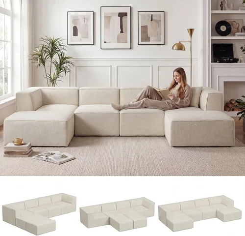 Miniatura 39 de Sofá Seccional Comprimido de 106" Sofás Modulares en Forma de L con Chaise, Espuma de Alta Densidad Sin Ensamblaje Requerido, 4 Piezas
