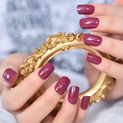 Miniatura 2 de Uñas postizas a presión suaves de color rojo morado oscuro, uñas postizas de color morado oscuro, uñas postizas reutilizables con acabado de gel UV