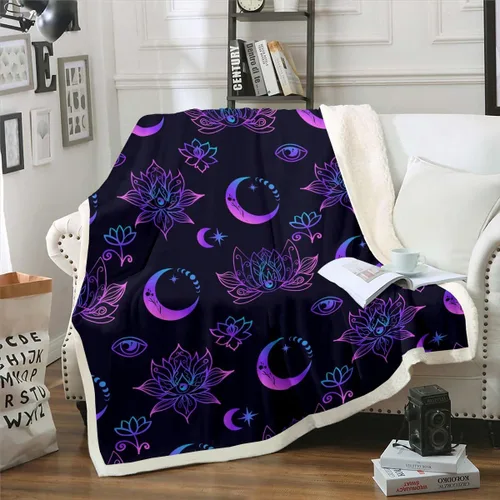 Miniatura 9 de Erosebridal Manta de árbol de la vida, sol y luna para sofá cama, manta de forro polar gótico de polilla trippy, manta de sherpa cósmica