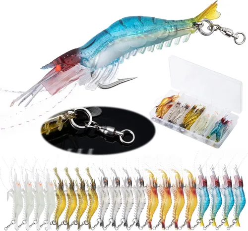 Goture Shrimp Lures,Soft Shrimp Fishing Lures for Freshwater Saltwater,Luminous Shrimp Bait Set with Sharp Hook and Swivel for Trout Bass Salmon