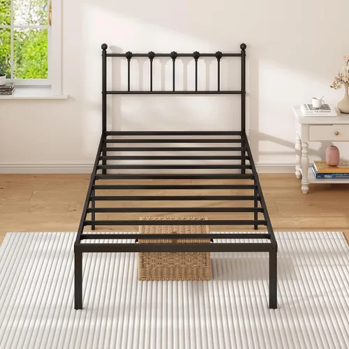 Miniatura 6 de Kujielan Armazón de Cama Tamaño Twin con Cabecera Moderna, Base de Cama de Plataforma de Metal con Soporte Fuerte, No Necesita Somier, Fácil