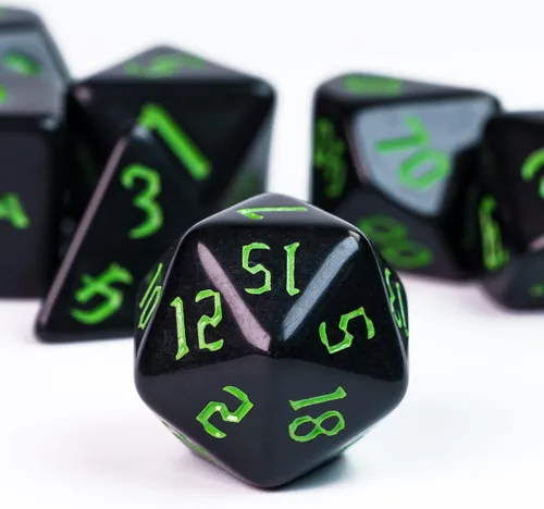 Miniatura 8 de Juego de dados DND de 7 dados poliédricos con una bolsa de dados de cuero, juego de dados D&D para juegos de mesa RPG (negro)