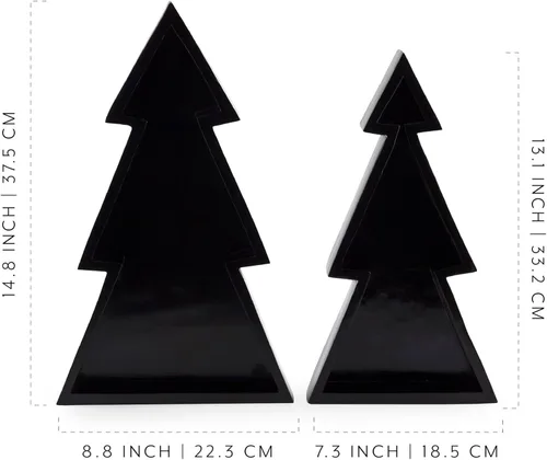 Miniatura 6 de AuldHome Design Bandejas de madera para árbol de Navidad (Juego anidado de 2, negro), bandejas decorativas de estilo rústico para servir en Navidad