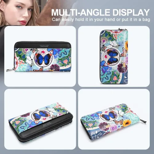 Miniatura 6 de APHISON Billetera para mujer, gran capacidad, monedero, tarjetero, RFID, pulsera, teléfono, cremallera, moneda, bolsillo de viaje