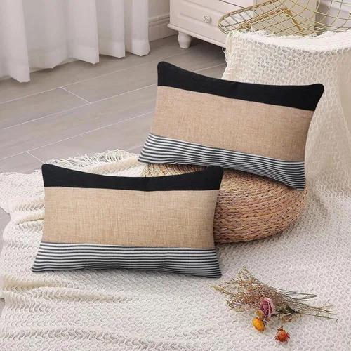 Miniatura 4 de JASEN Fundas de almohada negras de 12 x 20 pulgadas, fundas de almohada decorativas estilo bohemio lumbar para sofá o cama