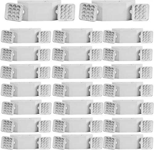 Paquete de 24 lámparas de emergencia, luces de emergencia comerciales con batería de reserva, luz de emergencia LED ajustable de 2 cabezales