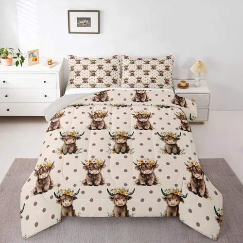 Miniatura 42 de Juego de ropa de cama de vaca de las tierras altas, edredón de ganado de las tierras altas, juego de edredón rosa floral de vaca occidental, juego