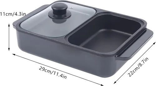 Miniatura 2 de CNCEST 2 en 1 portátil eléctrica olla caliente barbacoa parrilla antiadherente Teppanyaki Pan 110V Hotpot interior Grill Korean BBQ Combo (negro)