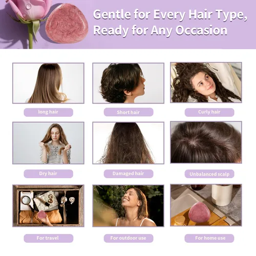 Miniatura 4 de Barra de champú Rose – Fortalece, nutre y da volumen al cabello – Fórmula a base de plantas con aceite de coco, aceite de aguacate y extractos
