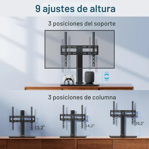 Miniatura 4 de PERLESMITH Patas giratorias universales para televisores LED LCD de 24 a 60 pulgadas, soporte de montaje de televisión ajustable en altura con base