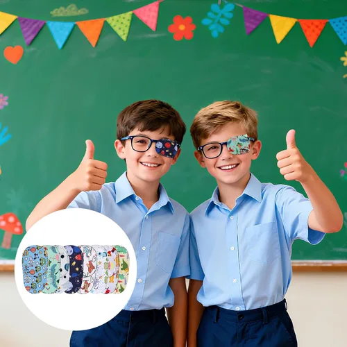 Miniatura 7 de 8 parches para ojos para niños, 3.9 x 2.0 in/4 x 2 pulgadas, poliéster, 8 estilos, divertido, colorido, reutilizable, patrón de dibujos animados
