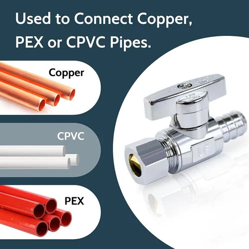 Miniatura 6 de Vintex Válvula recta PEX de compresión PEX de 1/2 pulgada x 3/8 pulgadas de diámetro exterior PEX paquete de 5 válvulas, válvula de cierre de agua