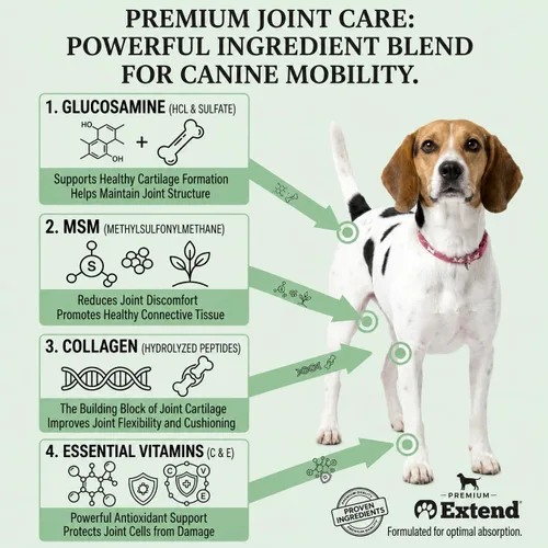 Miniatura 6 de Suplemento para perros Extend, cuidado de articulaciones para perros, suministro para 1 mes, glucosamina para perros con MSM y ácido ascórbico