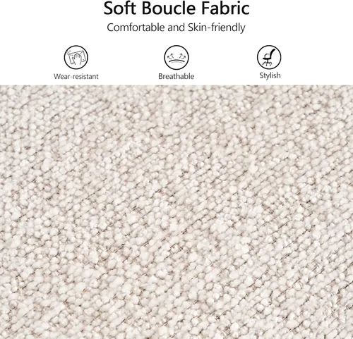 Miniatura 6 de Rowill Silla de oficina moderna, tela beige Boucle, altura ajustable, capacidad de 300 libras, ruedas, reposabrazos, perfecta para oficina en casa