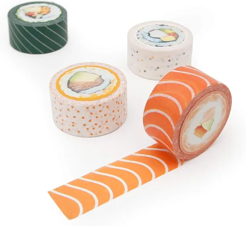 Suck UK Washi Tape - Cinta adhesiva de sushi - Papelería japonesa - Suministros para álbumes de recortes - Cintas adhesivas novedosas - Suministros