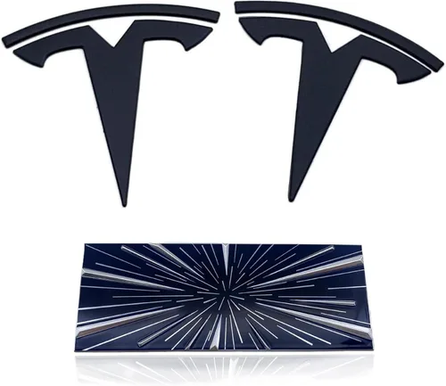 Miniatura 12 de Paquete de emblemas EVMIZE para Tesla Model 3, delantero y trasero, insignia T, negro mate y negro brillante, logotipo OEM, juego de emblemas