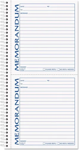 TOPS Formularios de memorándum, 2 partes sin carbono, 2 notas por página, 100 juegos (4150)
