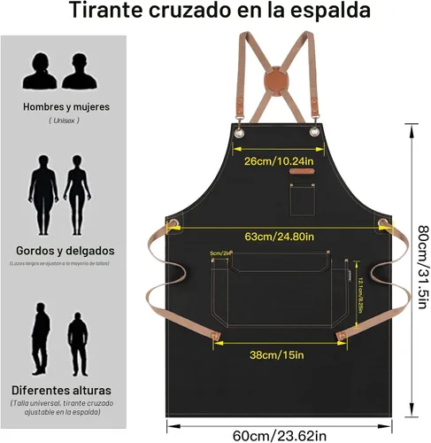 Miniatura 4 de Genixart Delantal de chef para hombres y mujeres con caja de regalo, delantal con espalda cruzada con bolsillos para cocina, cocina, hornear, Negro