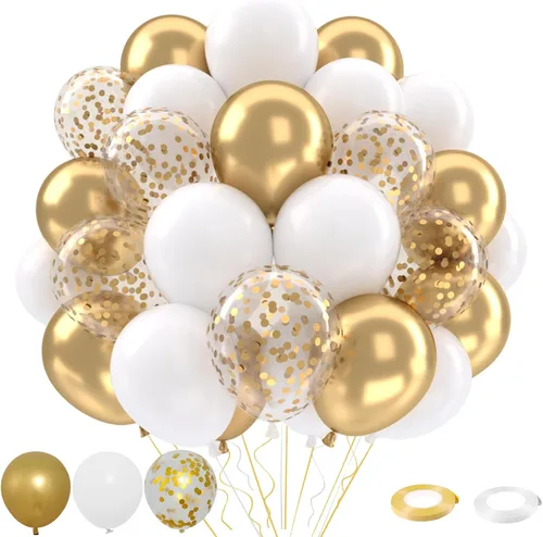 Miniatura 16 de Patimate Juego de globos de confeti negro y dorado, kit de 50 piezas de globos de látex de confeti metálico dorado negro y blanco de 12 pulgadas