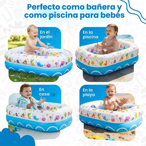 Miniatura 3 de Mommy's Helper Bañera inflable bajo el mar, bañera plegable y segura para bebé con asiento antideslizante de cuerno de sillín para niños, baño