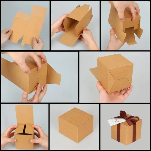 Miniatura 6 de Paquete de 50 cajas de regalo pequeñas, cajas de regalo de 2 x 2 x 2 pulgadas, cajas de regalo de papel marrón con tapas para regalos, manualidades