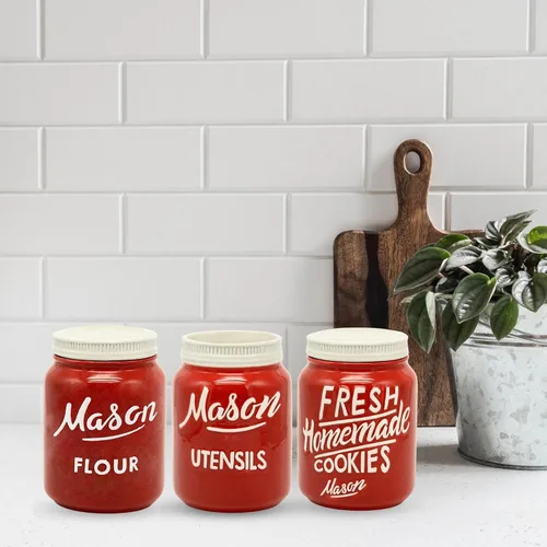 Miniatura 4 de Recipiente de harina Mason Jar – Tarros decorativos de harina – Tarros de almacenamiento de alimentos de cocina con tapas – Recipiente de cerámica
