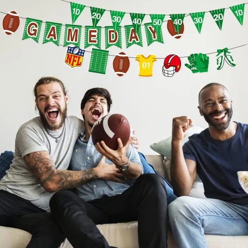 Miniatura 7 de 3 piezas de banderines con temática de rugby y fútbol americano, guirnalda para decoración de fiestas temáticas deportivas, suministros de decoración