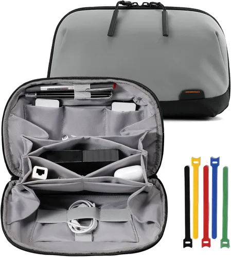 Miniatura 12 de OrgaWise Organizador electrónico, bolsa de accesorios electrónicos, organizador de cables de viaje de tres capas para iPad Mini, Kindle, discos