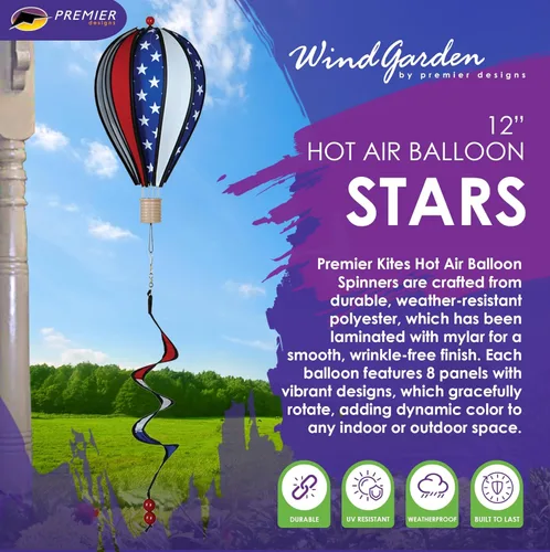 Miniatura 2 de Globo de aire caliente colgante de jardín giratorio de 12 pulgadas – Diseño de estrella vibrante, decoración al aire libre resistente a