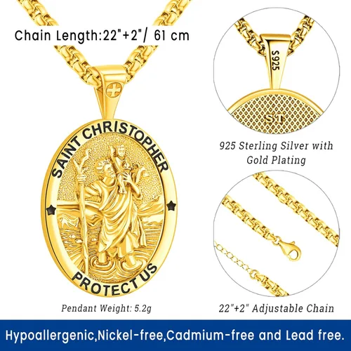 Miniatura 205 de Eusense Saint Necklace Sterling Silver 925 Protection Jewelry for Men Women Patron St Medals Amulet Pendant