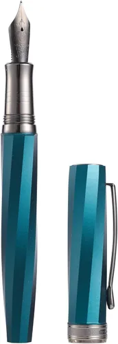 Miniatura 16 de HONG DIAN N11 Pluma estilográfica, punta extrafina suave recubierta de titanio en color negro, diseño geométrico azul pavo real y rombo con estuche