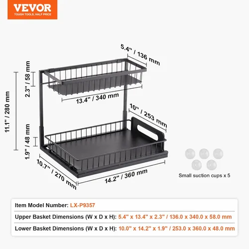 Miniatura 7 de VEVOR Organizador de gabinete extraíble de 2 niveles (10.7 pulgadas de ancho x 14.2 pulgadas de profundidad), organizador y almacenamiento debajo