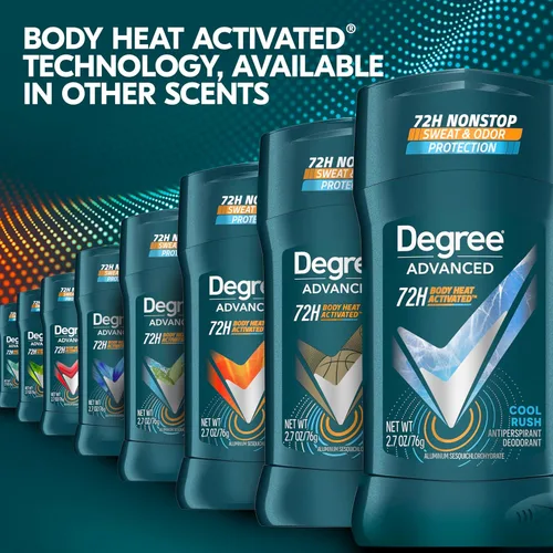 Miniatura 8 de Degree Desodorante antitranspirante para hombre, Cool Rush, 12 unidades, 72 horas, protección contra el sudor y el olor, antitranspirante