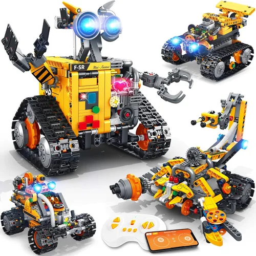 Kit de construcción de robot Demkia para niños y adultos, kit de robótica RC recargable 4 en 1 con control remoto y aplicación, juguetes de