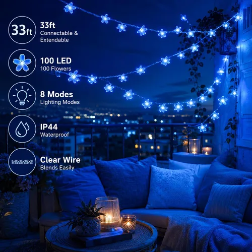 Miniatura 2 de FULLBELL Tira de luces rojas para interiores, 8 modos de luces de Navidad enchufables para dormitorio, 33 pies, 100 LED al aire libre