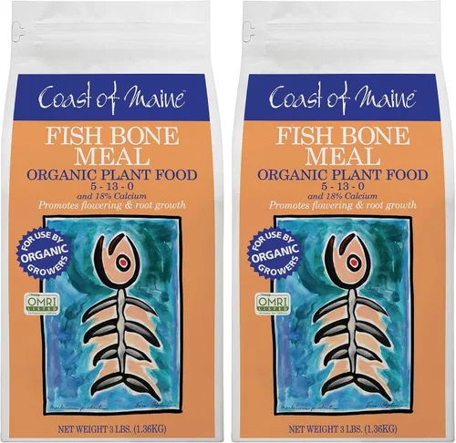 Coast of Maine, 3 libras (paquete de 2) harina de huesos de pescado orgánico para plantas y calcio, con certificación OMRI, promueve la floración y