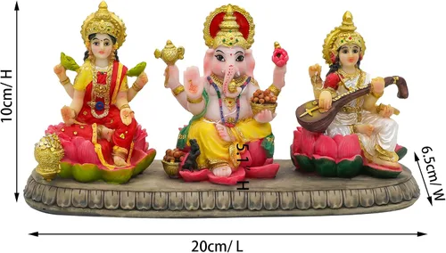 Miniatura 4 de BangBangDa Estatua hindú de Ganesh Lakshmi Saraswati – 3.9 pulgadas de alto Dios indio Lakshmi Ganesha Saraswati Estatuilla de ídolo hindú Diwali