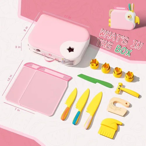 Miniatura 8 de Herramientas de Cocina Montessori para Niños Pequeños, Cuchillo para Niños para Cocina Real, Juego de Cuchillos para Niños Pequeños con Caja de Rosa