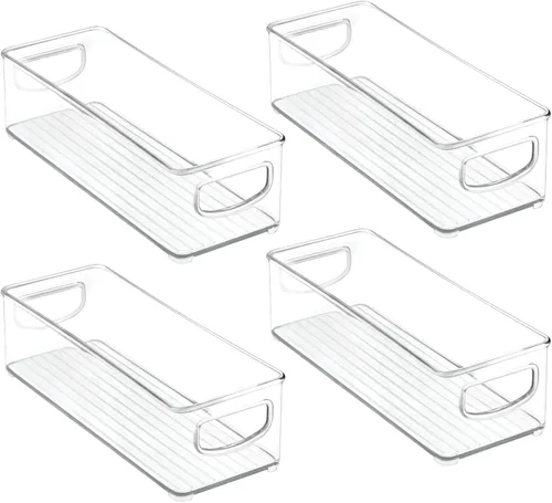 mDesign Contenedores de almacenamiento de plástico para baño con asas, armario, armario, tocador, organización de estantes de armario, organizador