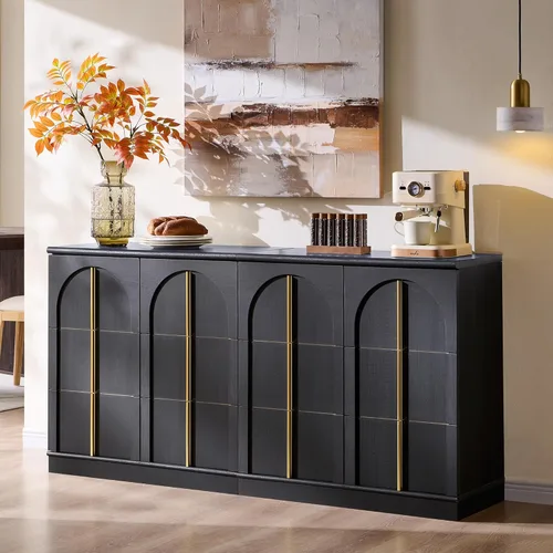 Miniatura 11 de ACCOHOHO Armario buffet con almacenamiento y puertas arqueadas, aparador de madera de 63 pulgadas con estante ajustable, modernas mesas de café