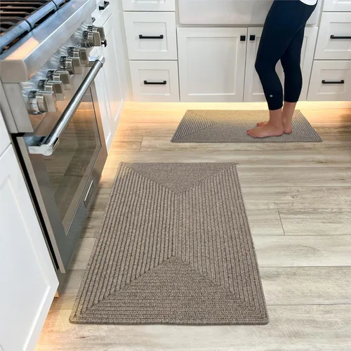 Miniatura 42 de Alfombra ovalada trenzada gris humo de 20 x 30 pulgadas, lavable para interiores y exteriores, decoración campestre para cocinas y entradas