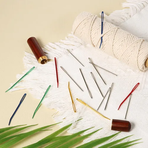Miniatura 4 de Kit de 17 agujas de coser de ojo grande, agujas romas de acero inoxidable y agujas de tapiz dobladas, agujas de tapiz afiladas, agujas de tejer a