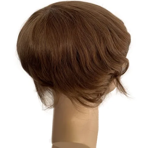 Miniatura 4 de Voloria Toupee para hombre ultra fina piel PU hombres postizo europeo virgen cabello humano reemplazo piezas 10x8inch 7 color marrón claro