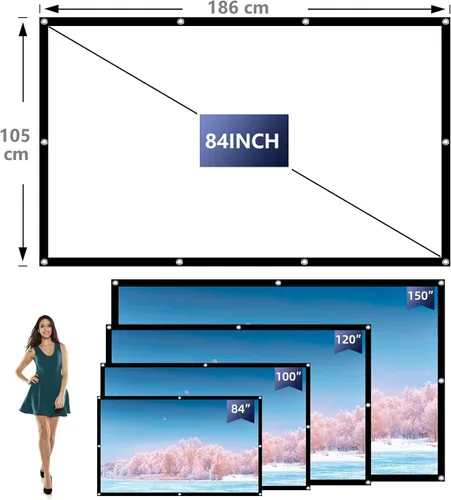 Miniatura 2 de Pantalla de proyección de 84 pulgadas, pantallas de proyector para exteriores, pantalla de película portátil 16:9, pantalla de proyección plegable