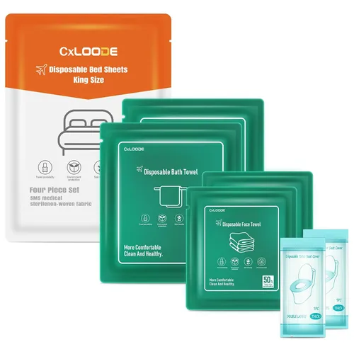 Miniatura 18 de Sábanas desechables para hotel, artículos esenciales de viaje con 2 toallas de baño desechables, 2 toallas faciales desechables y 4 piezas