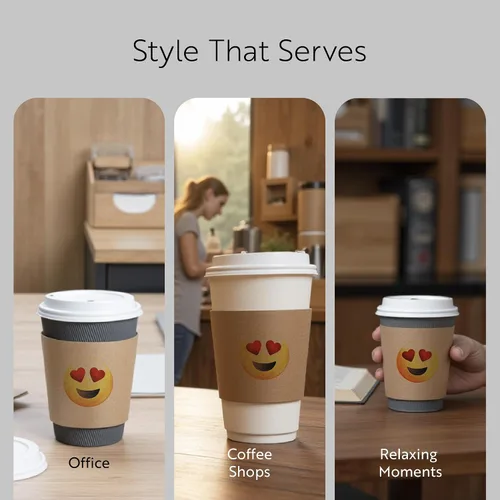 Miniatura 6 de Restaurantware Restpresso 5.1 x 2.8 pulgadas Fundas para tazas de café 50 fundas corrugadas para tazas calientes – Corazón ojo Emoji resistente al